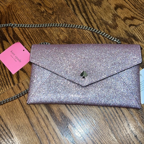 Kate Spade Burgess Court Chain Clutch in rose gold with matching card case NWT - Picture 2 of 7